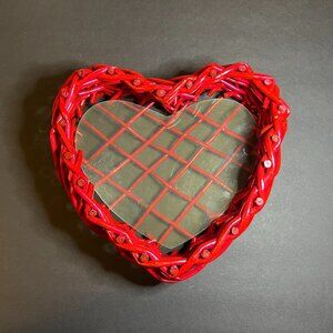 Vintage Red Woven Wicker Heart Shaped Valentine's Day Basket w/ Plastic Insert